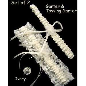   Toss Garter Lace Silk Wedding Set New Garters  Ivory 