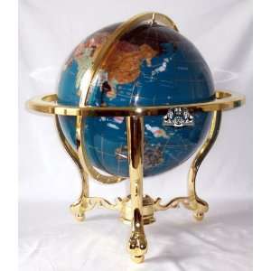  21 Turquoise Gemstone Globe with 3 Leg Gold Stand
