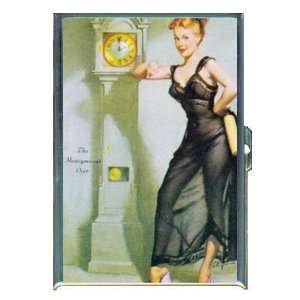 PIN UP GIRL GRANDFATHER CLOCK ID CREDIT CARD WALLET CIGARETTE CASE 