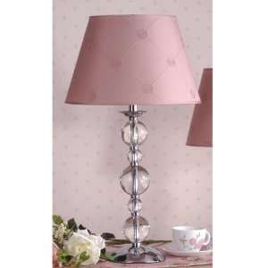   Light Table Lamp, Chrome and Crystal Balls, Silk Fabric, B9332