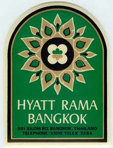 BANGKOK THAILAND HYATT RAMA HOTEL VINTAGE LUGGAGE LABEL  