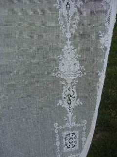 Vintage Woven Net Lace Curtains 8 PANEL lot Urn flower leaf pattern 