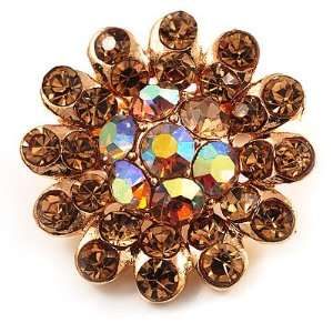  Tiny Light Citrine Crystal Daisy Pin Brooch (Gold Tone) Jewelry