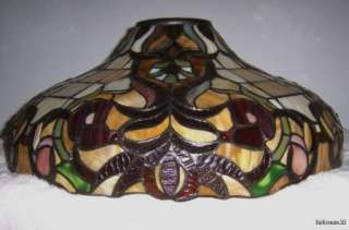 BEAUTIFUL OLDER LEADED STAINED GLASS LAMP SHADE SIGNED SPECTRUM FREE 
