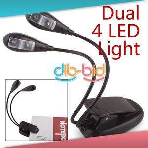 Dual Arm 4 LED Flexible Stand Book Laptop Light Lamp  