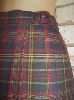 Long Red Blue Brown Plaid LAURA ASHLEY Pleated Wrap Skirt 6  