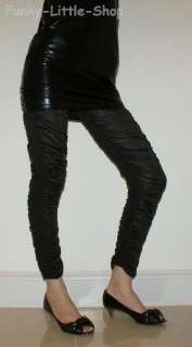 Shiny black wrinkled leggings tight pants rock punk 370  