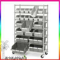   Commercial Bin Rack Rolling Storage Shelving 7 Shelve 22 Locking Bins