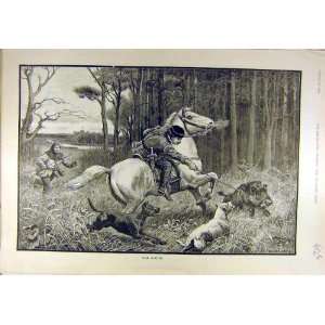  1892 Boar Hunting Dogs Mediaeval Forest Sport Print