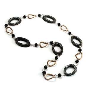    Contemporary Metal & Resin Link Necklace (Black & Bronze) Jewelry