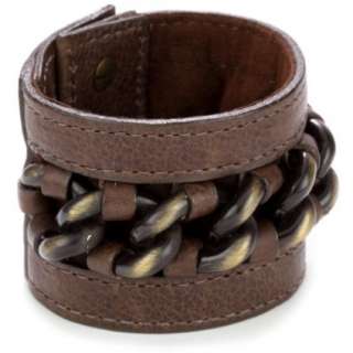 Streets Ahead Italian Leather Laced with Antique Brass Chain Cuff 