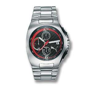 Puma Gear Chronograph   Stainless   Black & Red Face   Bracelet   Date