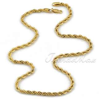 4MM MENS Rope Necklace Chain Gold Filled Fashion GN20  