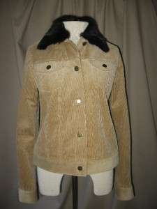 THEORY Tan Corduroy Jacket w/Brown Rabbit Fur Trim Sz M, but fits 