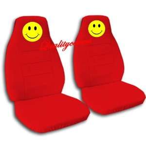 Red seat covers with a Smiley Face for a 2006 to 2012 Chevy Impala 