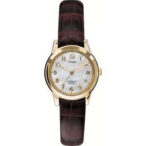  Timex   Dress Watch, White Dial, Brown Leather Strap 