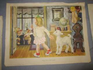 1945 Lot of 7 Mother Goose Nursery Rhyme Wall Prints Print Feodor 
