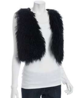 Adrienne Landau black lamb fur Mongolian cropped vest   up 