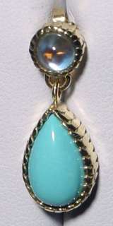  gem Turquoise earrings feature a vivid Burmese rainbow Moonstone 