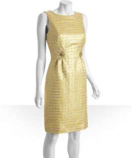 Tahari ASL yellow jacquard dot button waist sheath dress