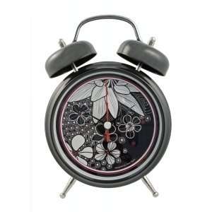  Japanese Garden Alarm Clock Black With Blk & Wht Posies 
