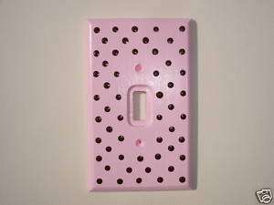PINK & BROWN POLKA DOTS NEW SINGLE WOOD SWITCH PLATE  