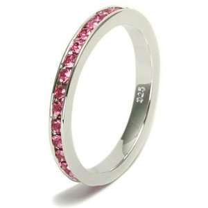   Silver Pink Tourmaline Cubic Zirconia CZ Stackable Eternity Band Ring