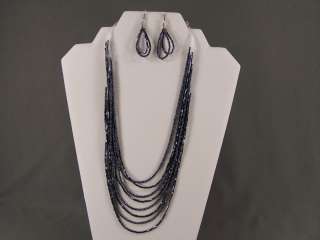 shiny metallic seed bead 8 strand bib multi line necklace beaded 