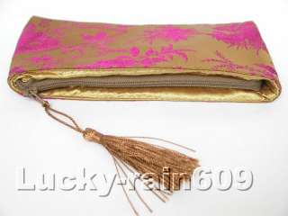 5pieces 8X4 Jewelry silk pouches zipper tassel  