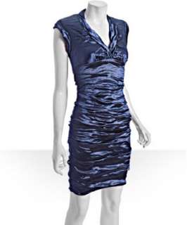 Nicole Miller electric blue stretch metal shawl v neck dress   