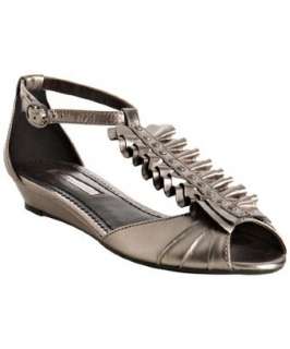 Lovely People pewter leather Lara ruffle t strap sandals   