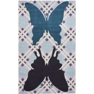  Hand Tufted Wool Carpet Area Rug 8x10 Blue Butterfly 