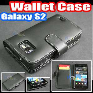 Black Wallet Leather Case Cover+Card Holder for Samsung Galaxy S2 S 2 