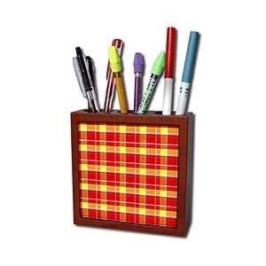   Large red and yellow country plaid   Tile Pen Holders 5 inch tile pen