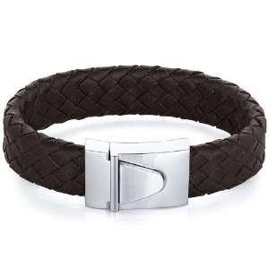    Mens Buckle Style Brown Woven Leather Bracelet peora Jewelry