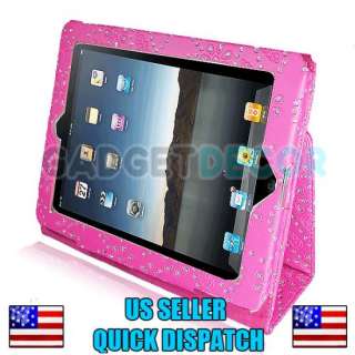 FOR APPLE I PAD2 PAD 2 PINK GLITTER LEATHER PORTFOLIO CASE STAND COVER 