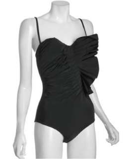 Ermanno Scervino black pleated ruffle one piece swimsuit   up 