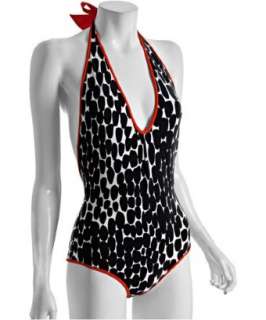 Gucci black spot print one piece halter swimsuit   