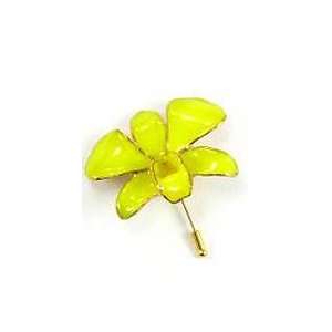    REAL FLOWER Dendrobium Orchid Pin Brooch in Yellow Jewelry