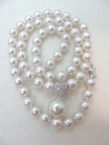   Akoya Pearl Necklace w/ diamonds heart, South Sea Pearl Dangle  