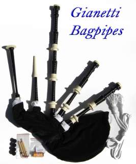 Gianetti Black Full Size Starter Bagpipes Outfit  