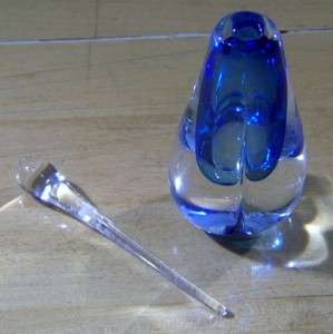 ANTIQUE ARTIST SIGNED BLUE ART GLASS PERFUME BOTTLE  