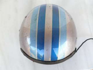    1960s Vintage Fighter Jet Pilot Helmet Silver Blue Stripes  