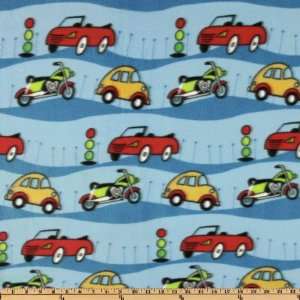  60 Wide Fleece Cars & Motor Bikes Blue Fabric By The 