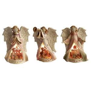  Set of 3 Fontanini Origins Angels With Lighted Nativity Scenes 