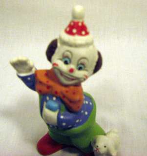 Vintage 1940s   1950s Clown White Dog Ceramic Figurine  