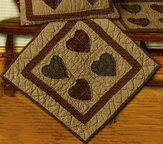 COUNTRY QUILT HEARTS 18 QUILTED BLOCK WALL HANGING  