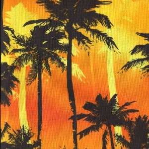 PALM TREES IN ORANGE YELLOW BLACK Cotton Quilt Fabric  