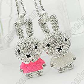 Fashion Miffy Long Ears Rabbit Diamond Sweater Chain Necklace Pendant 