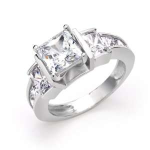   925 Sterling Silver Three Stone Princess Cut CZ Engagement Ring 2ct